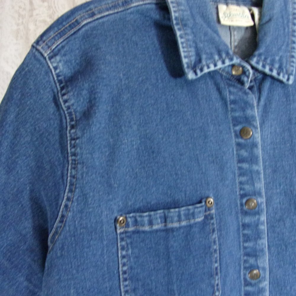 St John's Bay S/S Snap Front Denim Shirt Blue Size L